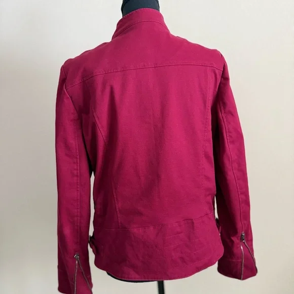 Banana Republic Moto Jacket Women M Red Wine Cotton Biker Zip Jacket Spring - Picture 4 of 7